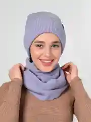 Аметистовый шапка женская, снуд в комплекте, флисовый подклад