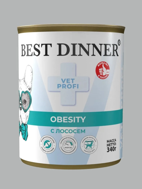 Влажный корм для собак Best Dinner Vet Profi Obesity с лососем, 12 штук по 340 г