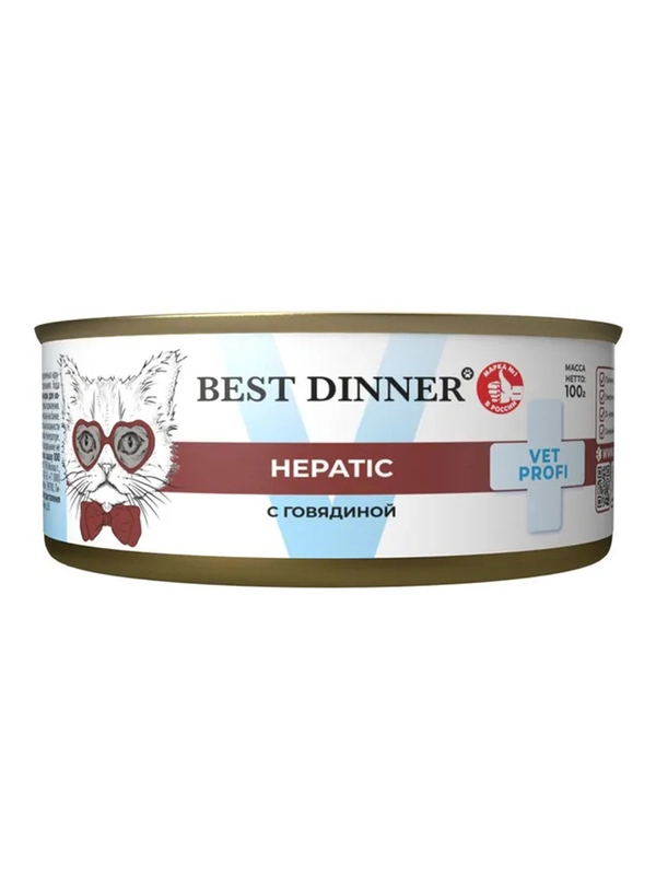 Влажный диетический корм для кошек Best Dinner Vet Profi Hepatic, с говядиной, 12 х 100 г