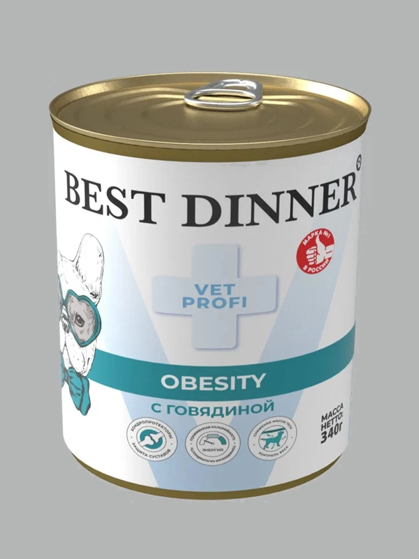 Влажный диетический корм для собак Best Dinner Vet Profi Obesity, с говядиной, 12 х 340 г