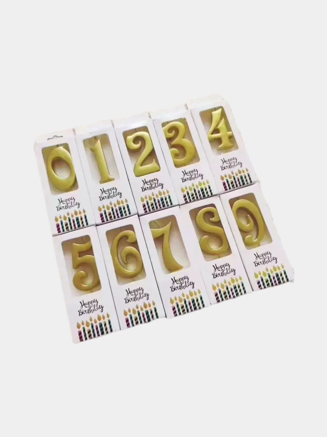 Свеча для торта цифра 0, 1, 2 ,3 ,4, 5, 6, 7, 8, 9, золотые