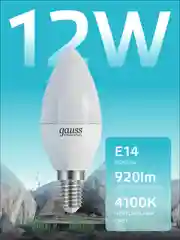 Лампочка светодиодная E14 Свеча 12W, нейтральный свет, 4100К, упаковка 10 шт, Gauss Elementary