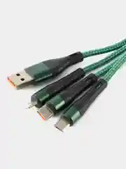 Зеленый usb кабель для зарядки iPhone, Type-C и micro-USB / шнур Айфон и Андроид универсальный
