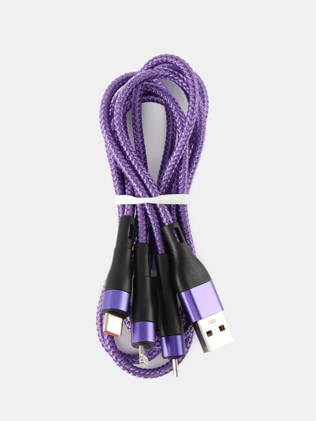 Фиолетовый usb кабель для зарядки iPhone, Type-C и micro-USB / шнур Айфон и Андроид универсальный