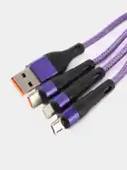 Фиолетовый usb кабель для зарядки iPhone, Type-C и micro-USB / шнур Айфон и Андроид универсальный