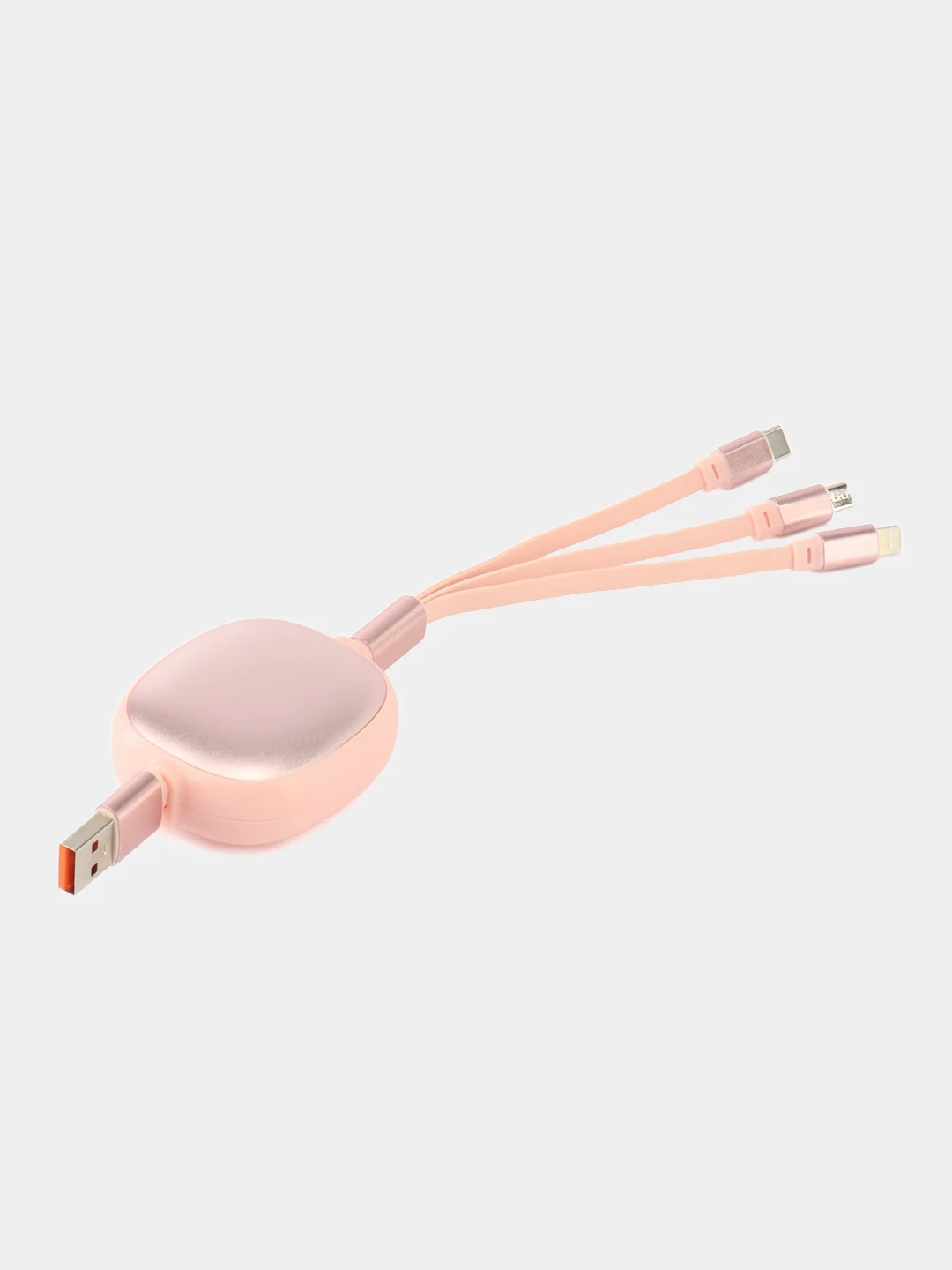 Розовый кабель зарядный iPhone и Type-C/ Шнур для зарядки рулетка универсальный