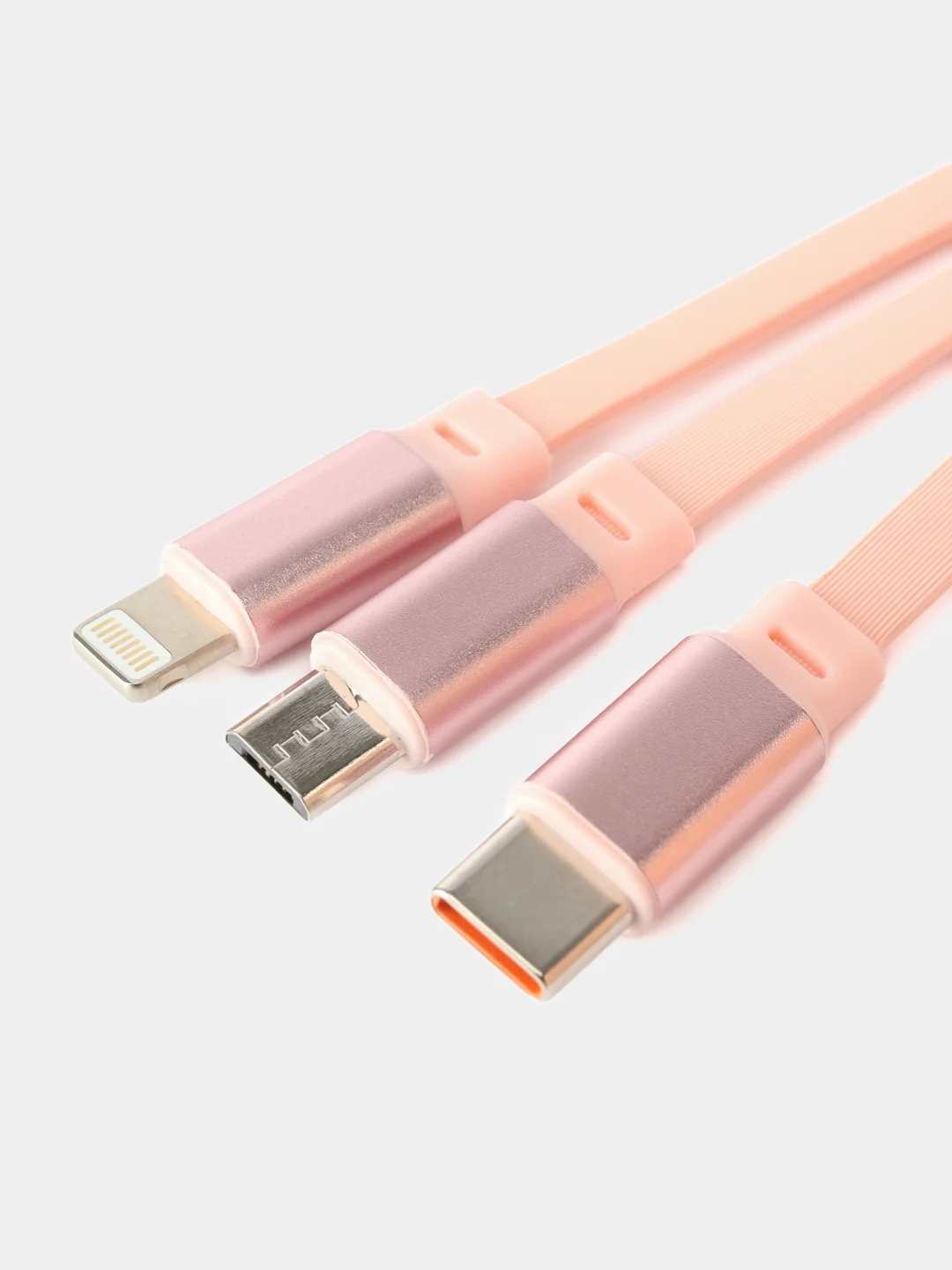 Розовый кабель зарядный iPhone и Type-C/ Шнур для зарядки рулетка универсальный