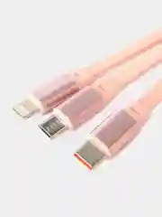Розовый кабель зарядный iPhone и Type-C/ Шнур для зарядки рулетка универсальный