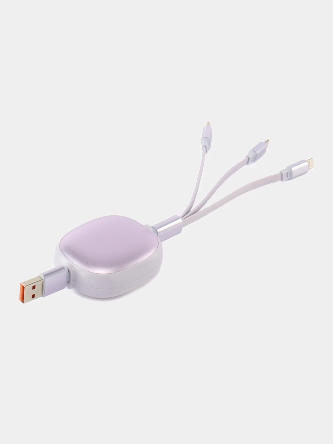 Фиолетовый кабель зарядный iPhone и Type-C/ Шнур для зарядки рулетка универсальный