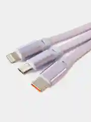 Фиолетовый кабель зарядный iPhone и Type-C/ Шнур для зарядки рулетка универсальный