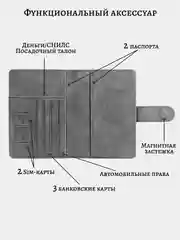 Серый обложка на паспорт, для загран паспорта, для документов с отделениями для карт