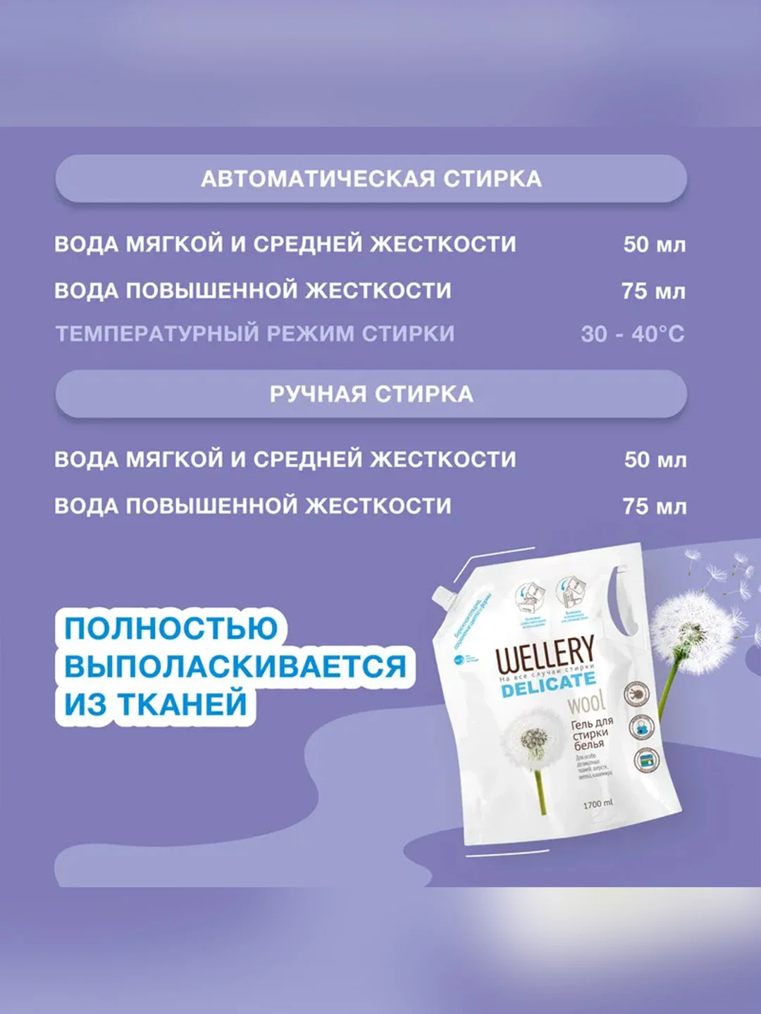 Средство для стирки вещей из шерсти, шелка, кашемира Wellery Delicate wool, 1,7 л