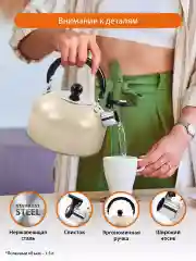 Чайник со свистком HOME ELEMENT HE-WK1602, 2л, нерж. сталь , бежевый матовый