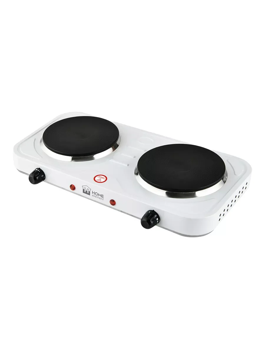 Черный плитка электрическая настольная HOME ELEMENT HE-HP720A , 2 конфорки - чугун, d15, белый