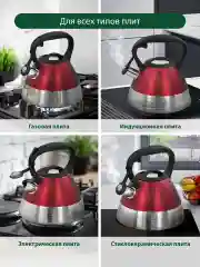 Бордовый чайник со свистком MARTA MT-3047 3 л, нерж. сталь, бордовый камень