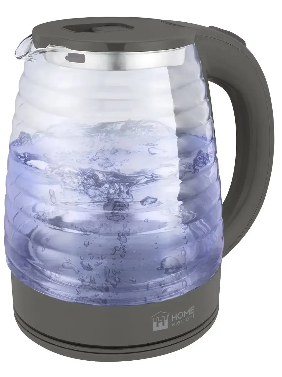 Серый чайник электрический HOME ELEMENT HE-KT2307стеклянный с подсветкой/ электрочайник 2л