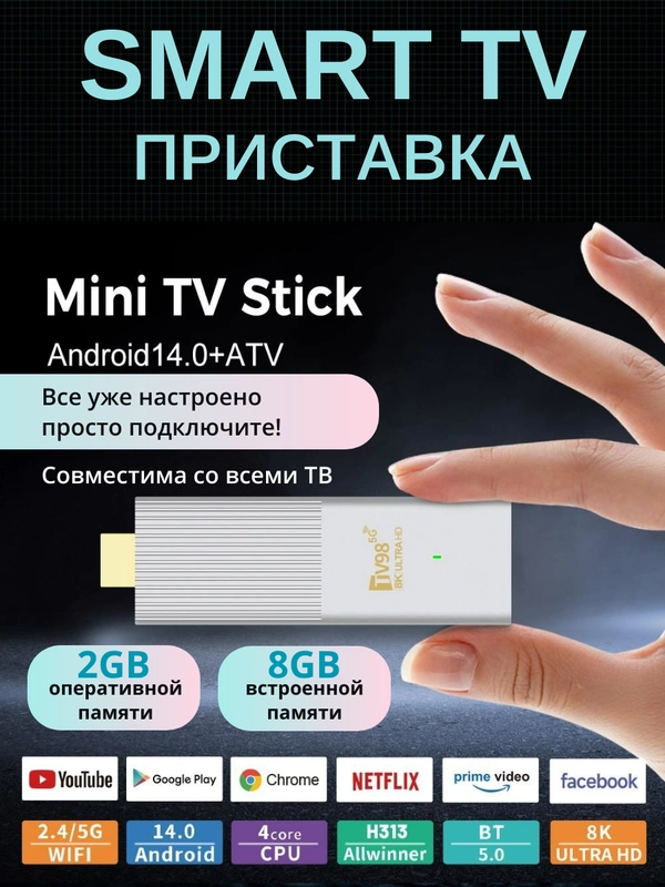 ТВ приставка для телевизора, smart TV, медиаплеер для ТВ, андроид смарт приставка,Wi-Fi