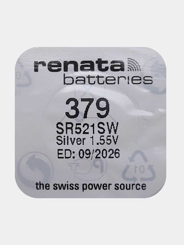 Батарейка Renata 379 (SR521SW, V379), 1.55V, 16 mAh, Швейцария, 1 штука