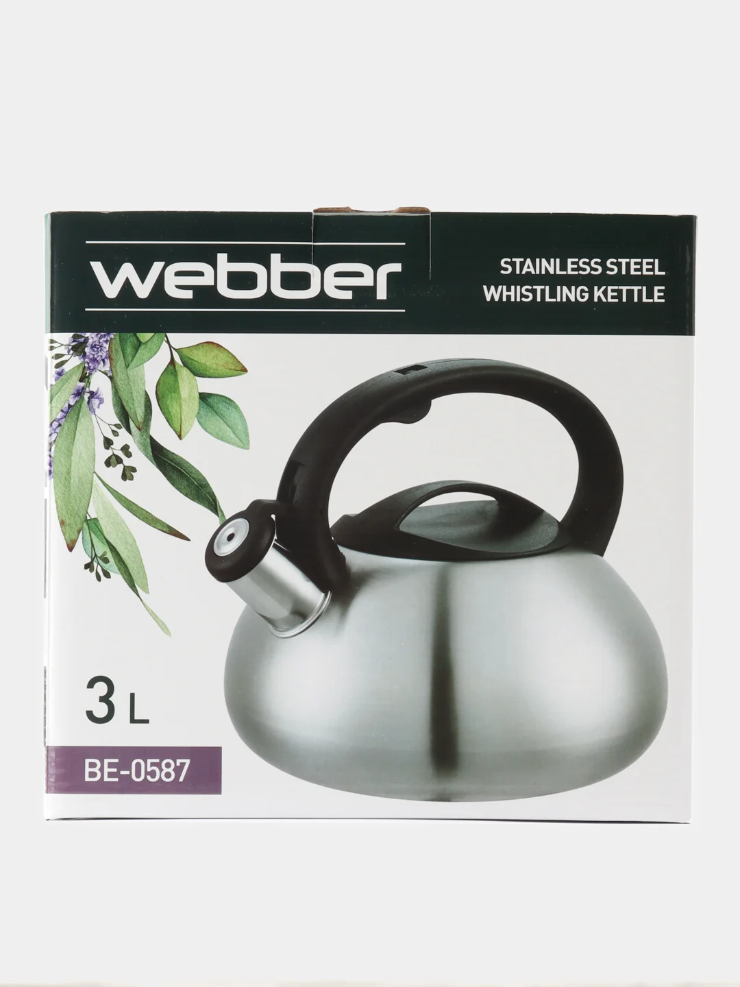 Черный чайник WEBBER BE-0593 и BE-0587 из нержавеющей стали со свестком объем 3л