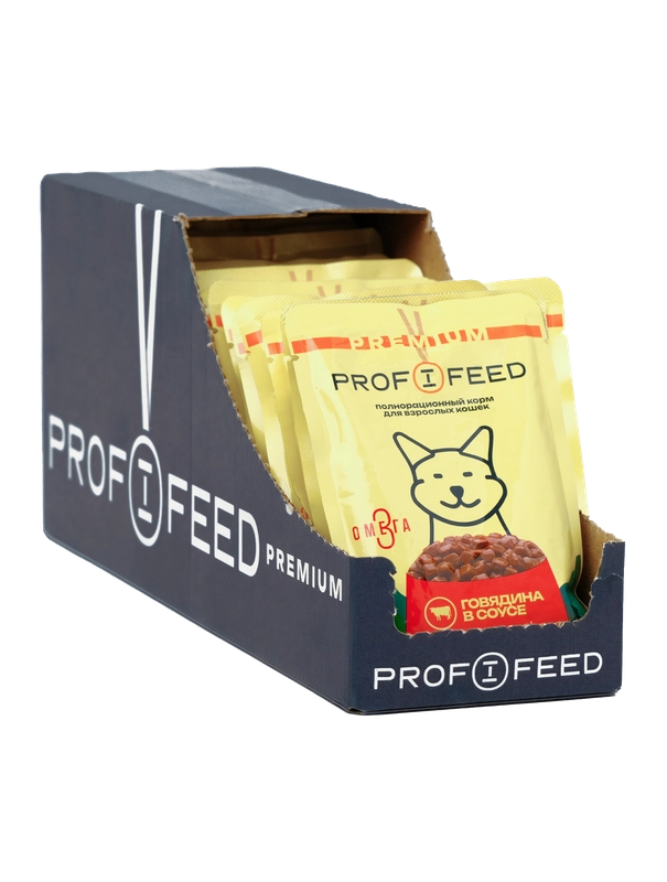 Корм консервированный (пауч)  Profifeed для взрослых кошек кусочки в соусе,  75г, 28 шт