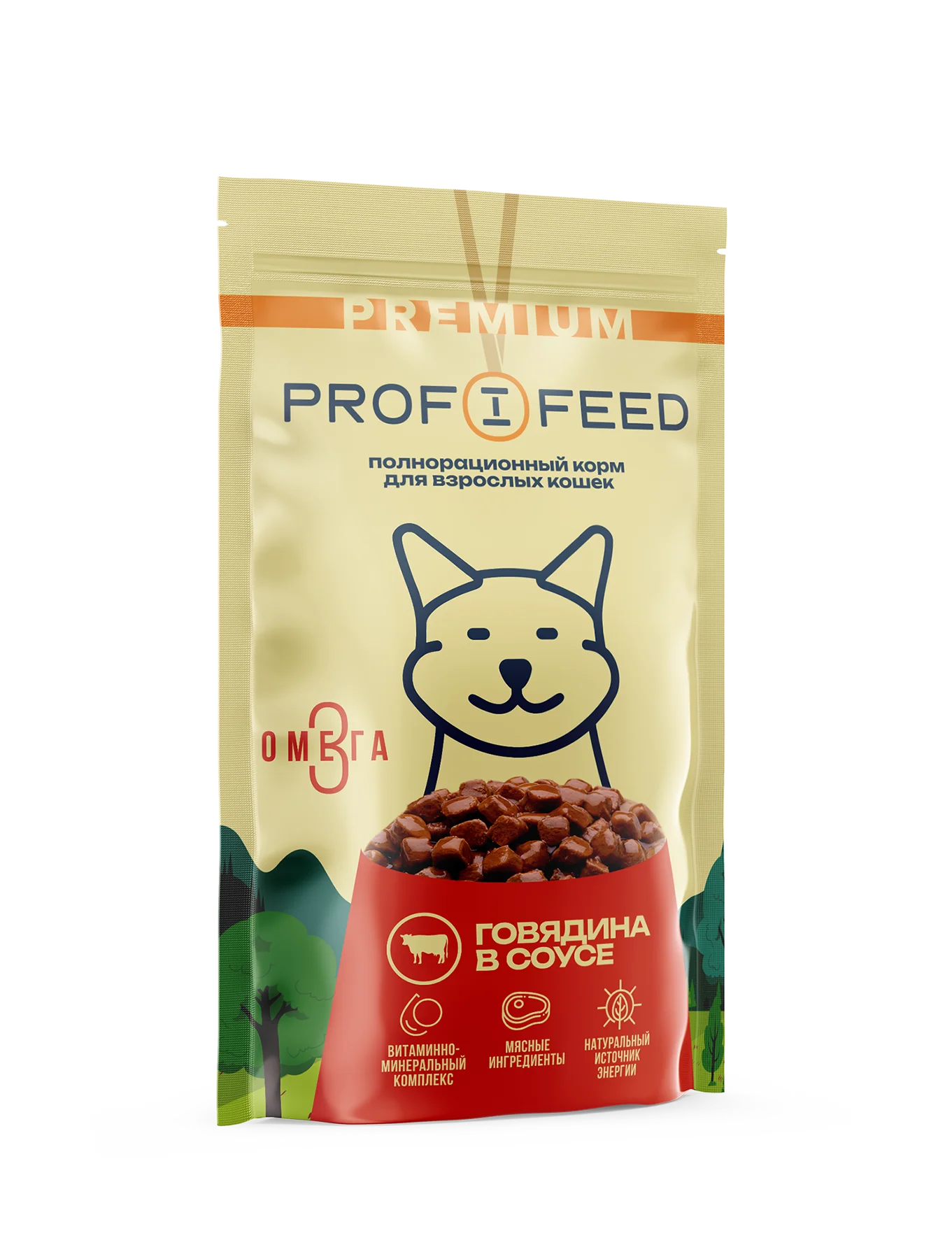 Корм консервированный (пауч)  Profifeed для взрослых кошек кусочки в соусе,  75г, 28 шт