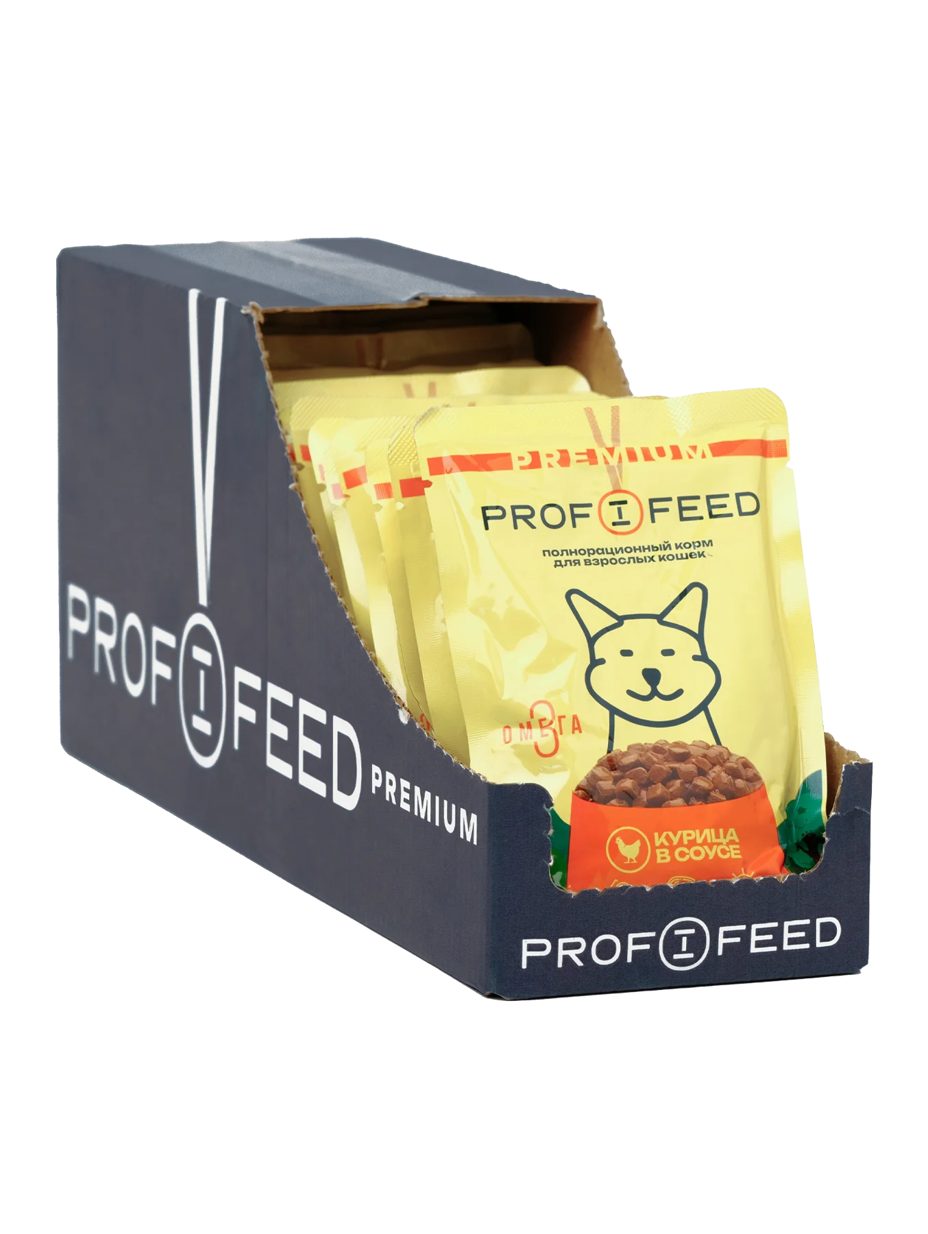 Корм консервированный (пауч)  Profifeed для взрослых кошек кусочки в соусе,  75г, 28 шт