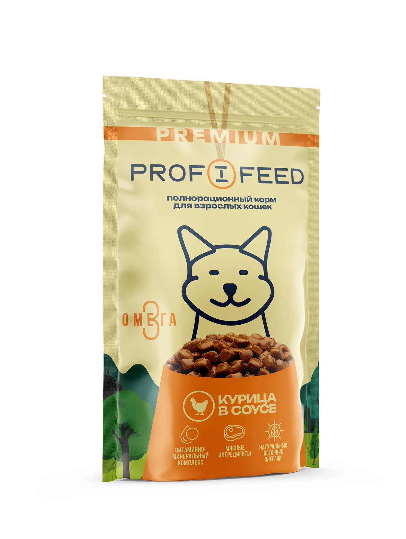 Корм консервированный (пауч)  Profifeed для взрослых кошек кусочки в соусе,  75г, 28 шт