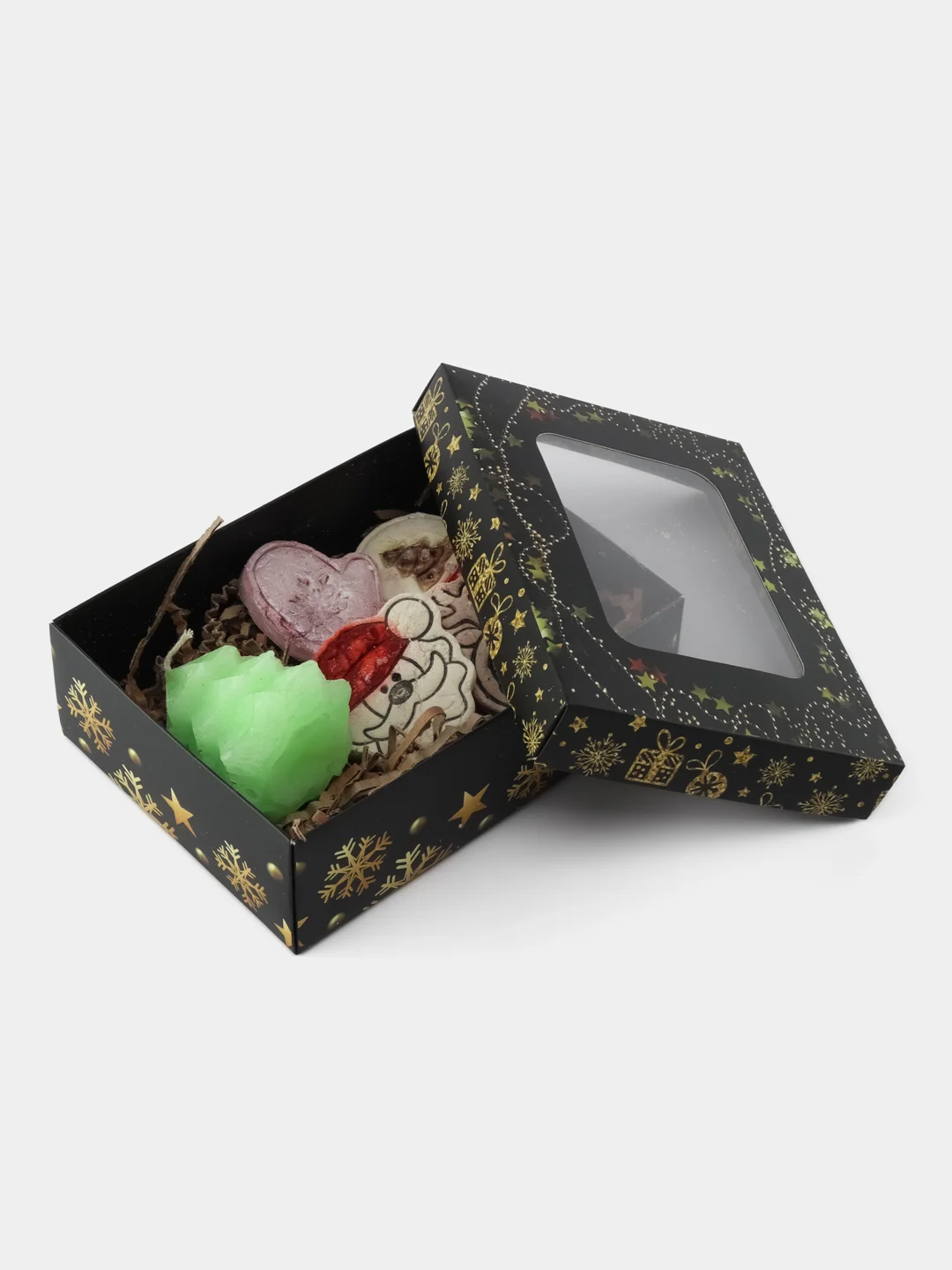 Новогодний подарочный SPA /СПА набор для женщин: твердая пена и свеча - елка ,beauty box