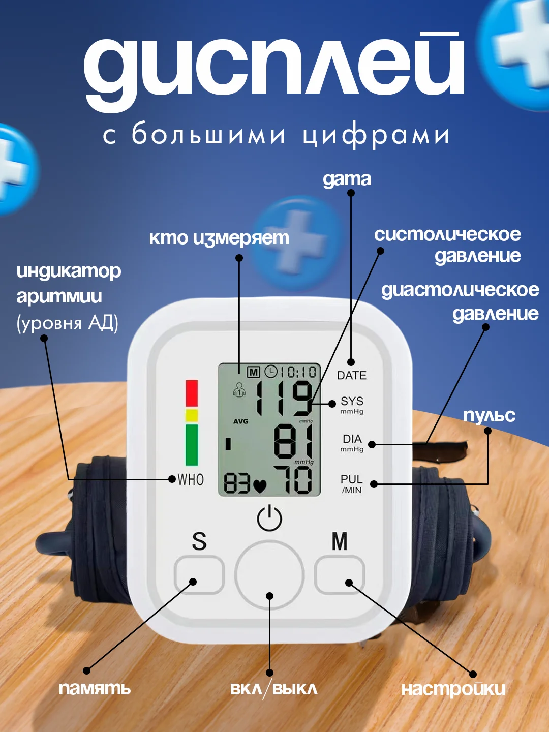 Тонометр на плечо автоматический, с манжетой, аппарат для измерения давления