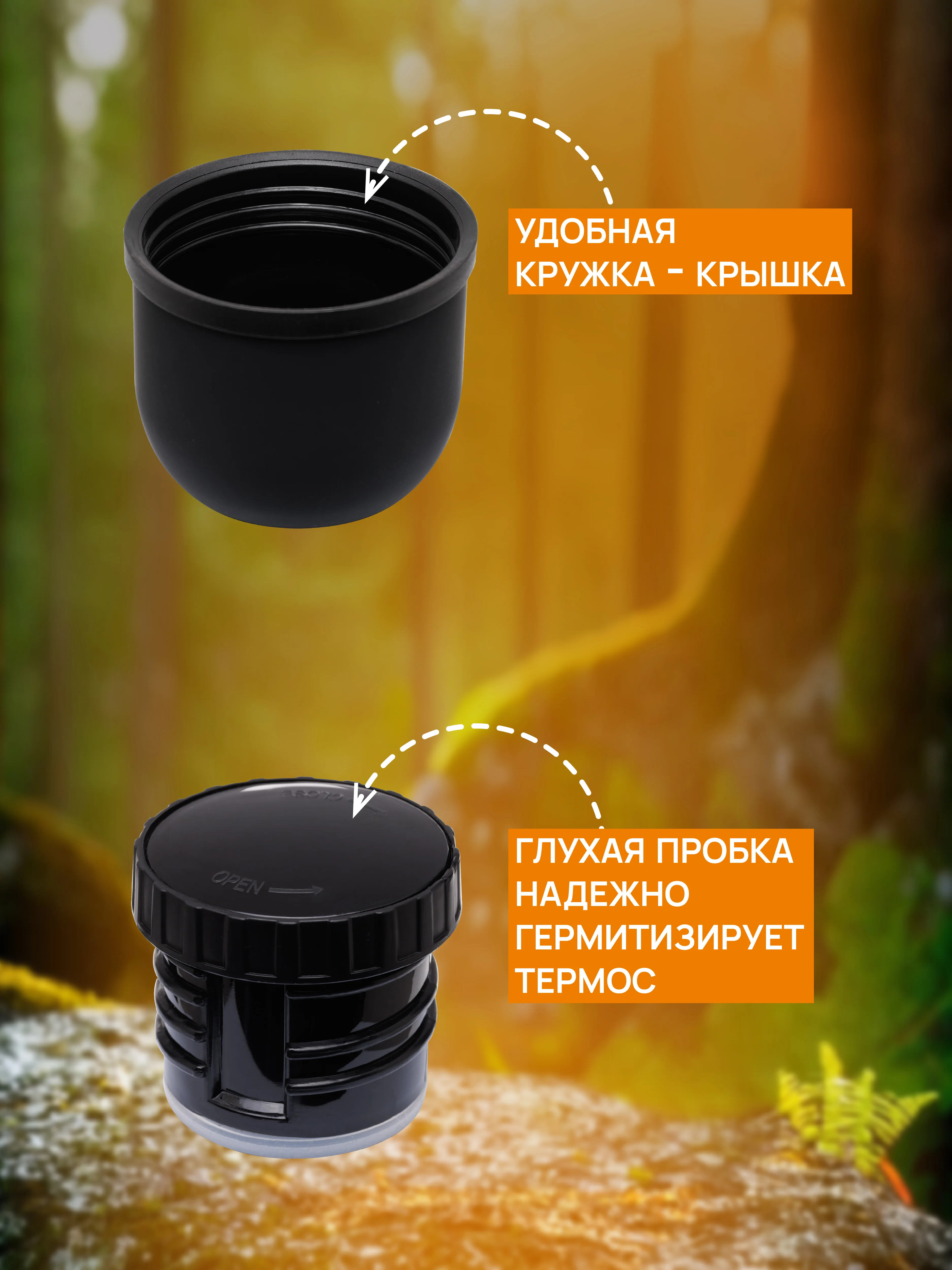 Термос UNIFICO Forte 500 мл с глухой пробкой нержавеющей сталь черный софт-тач