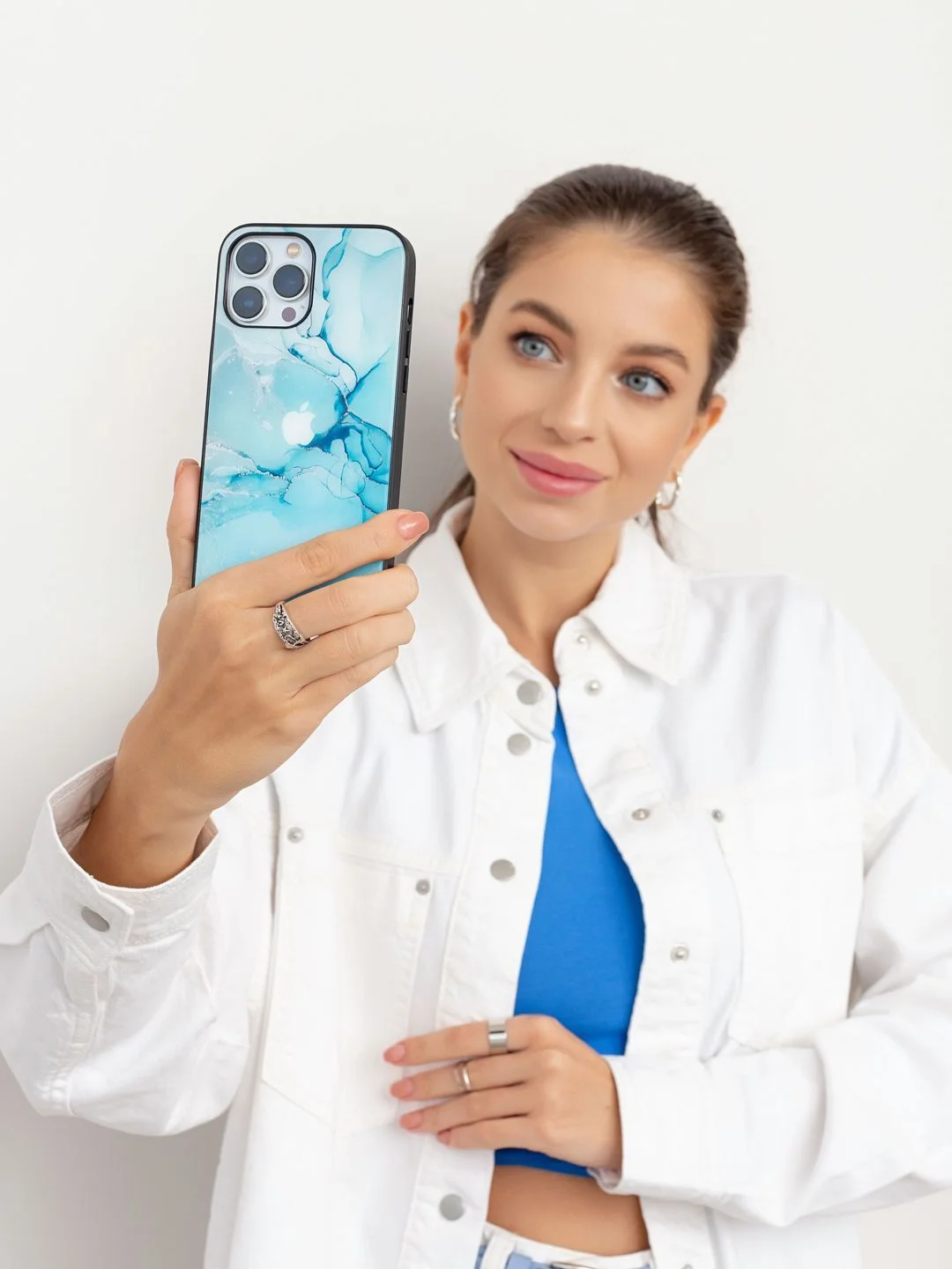 Небесно-голубой чехол на iphone 13 pro max, защитный, силиконовый с пластиком/задняя накладка под мрамор