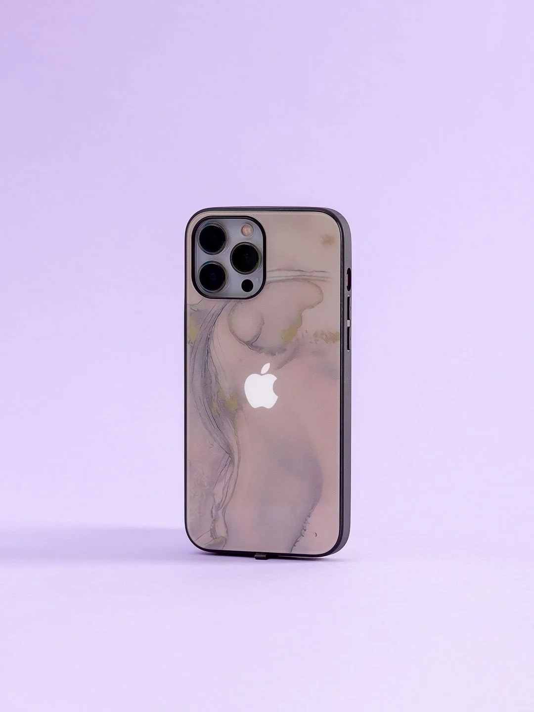 Бежевый чехол на iphone 13 pro max, защитный, силиконовый с пластиком/задняя накладка под мрамор