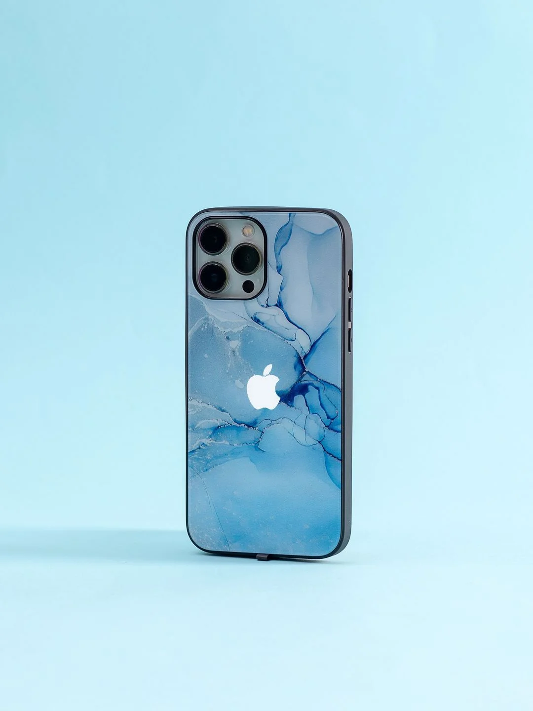 Голубой чехол на iphone 13 pro max, защитный, силиконовый с пластиком/задняя накладка под мрамор