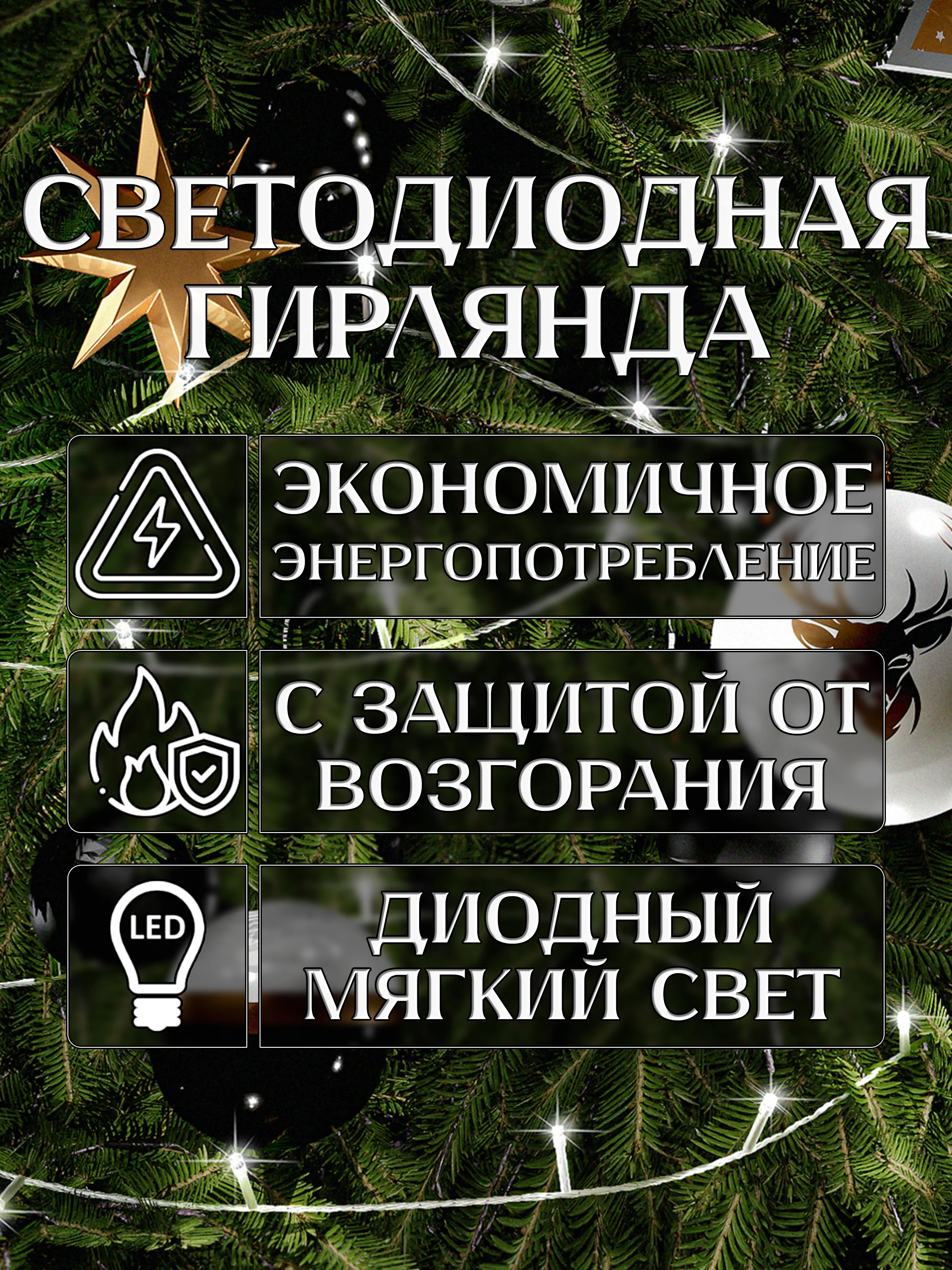Белый электрогирлянда для украшения интерьера 10 метров, 8 режимов, 100 LED