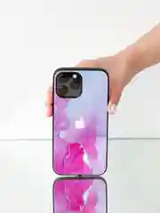 Розовый чехол на iphone 13 pro, защитный, силиконовый с пластиком/задняя накладка с рисунком