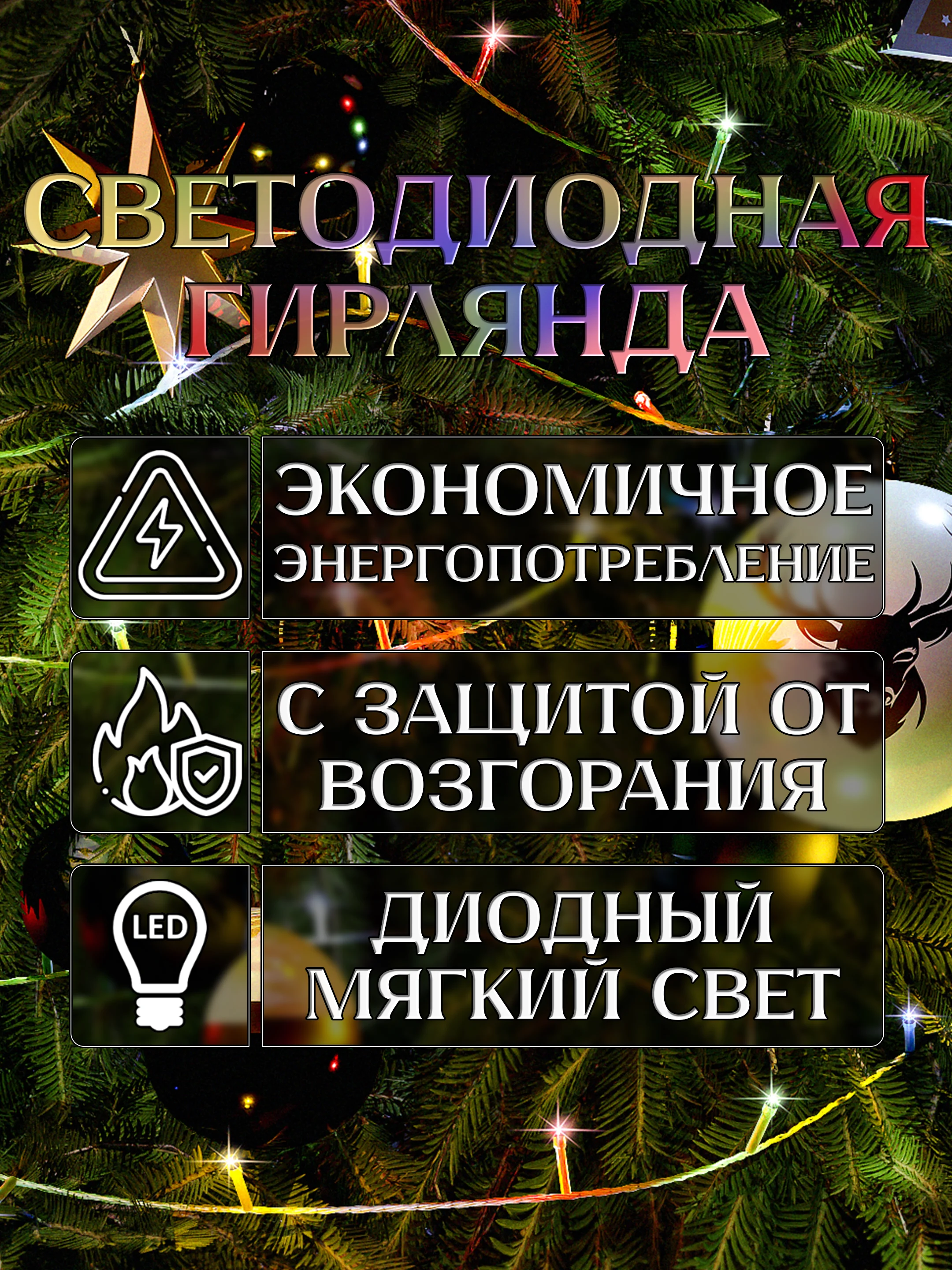 Зеленый электрогирлянда для украшения интерьера 10 метров, 8 режимов, 100 LED