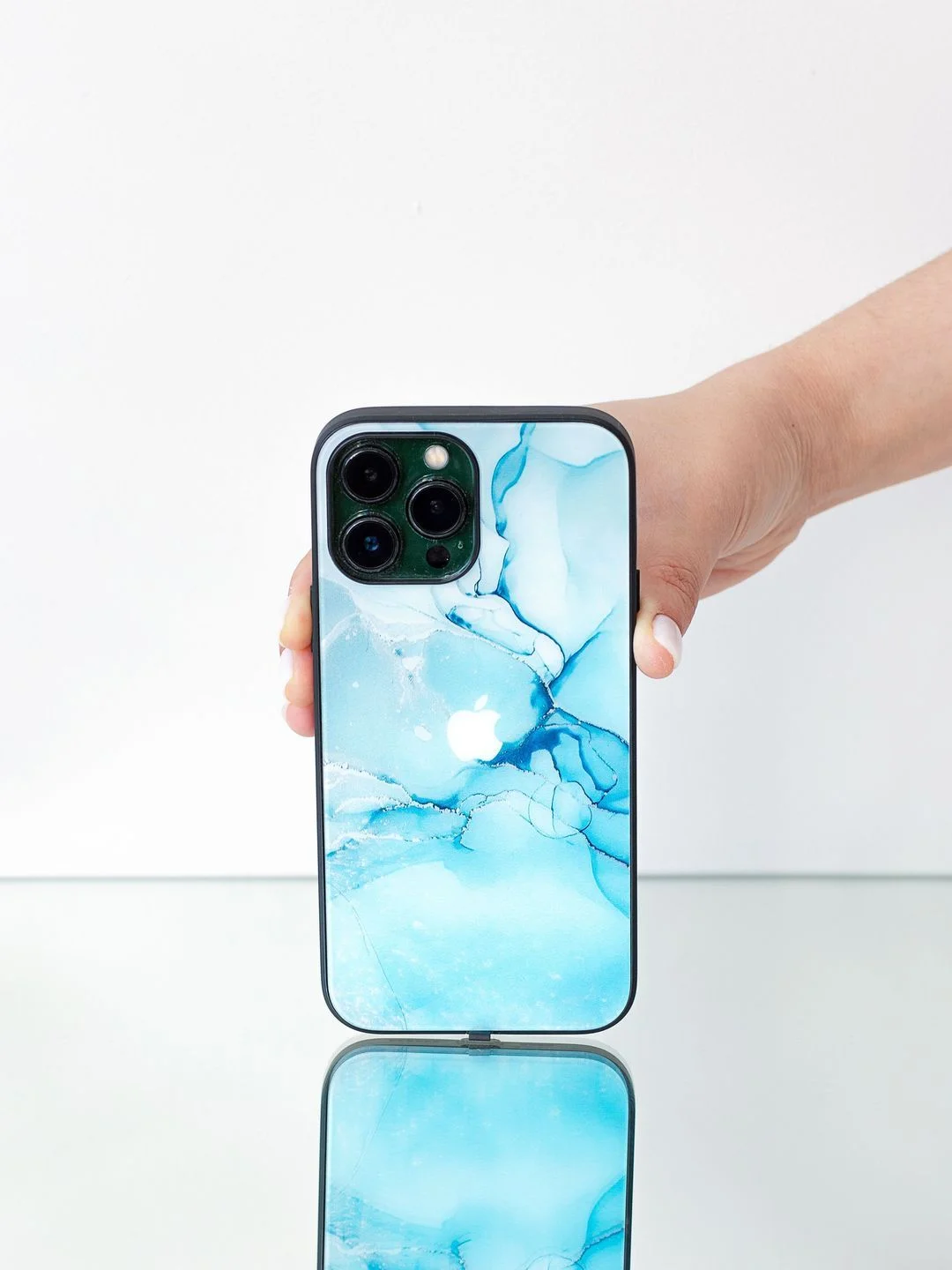 Небесно-голубой чехол на iphone 13 pro, защитный, силиконовый с пластиком/задняя накладка с рисунком
