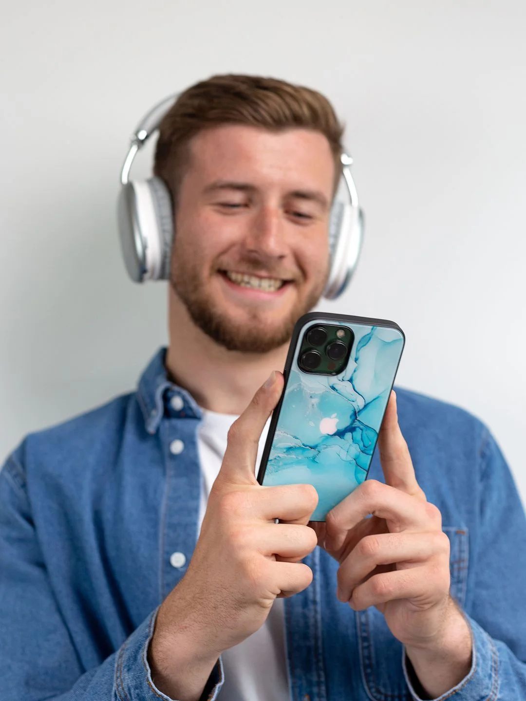 Небесно-голубой чехол на iphone 13 pro, защитный, силиконовый с пластиком/задняя накладка с рисунком