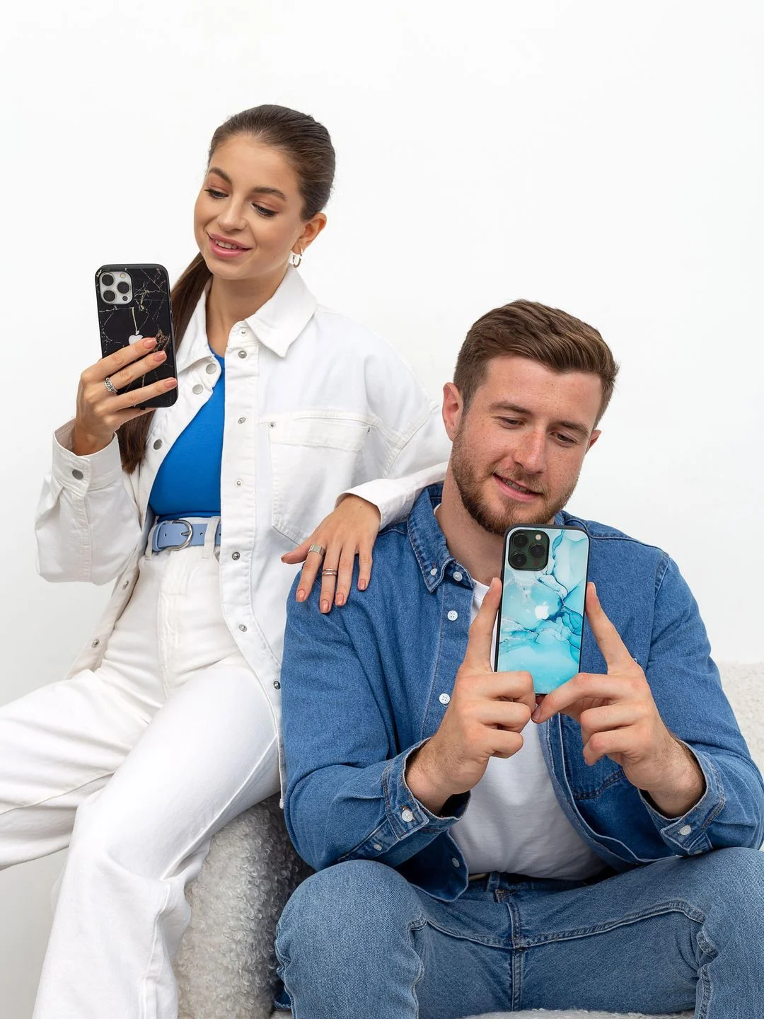 Небесно-голубой чехол на iphone 13 pro, защитный, силиконовый с пластиком/задняя накладка с рисунком