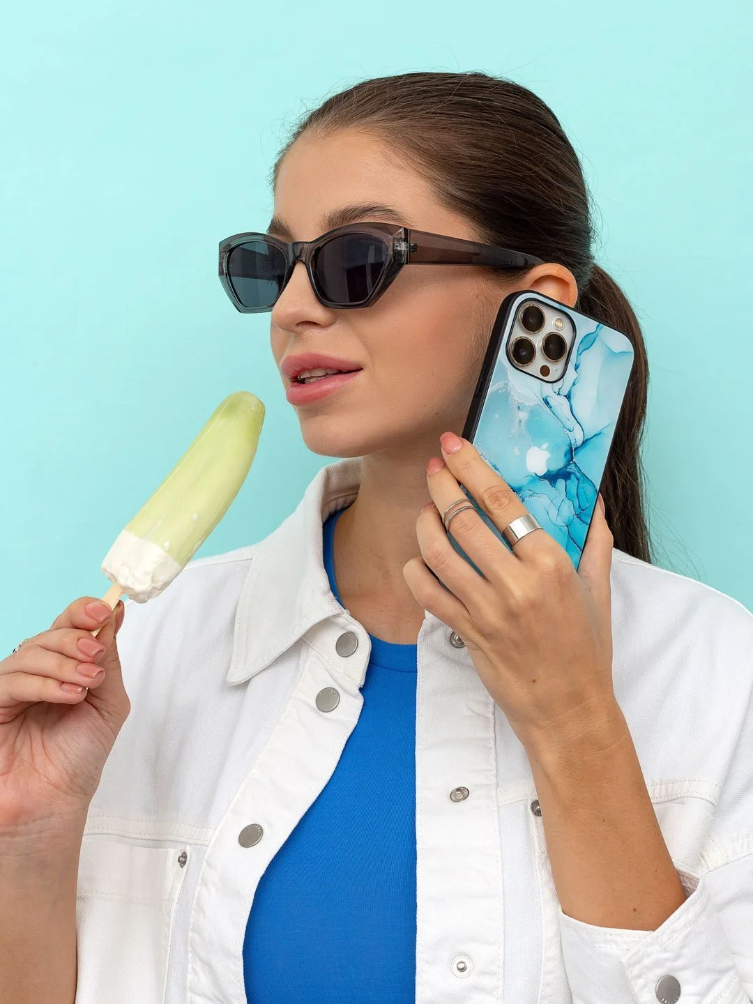 Небесно-голубой чехол на iphone 13 pro, защитный, силиконовый с пластиком/задняя накладка с рисунком