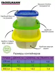 Набор квадратных контейнеров 3 шт (0,23л 0,5л 0,9 л,Fackelmann