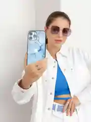 Голубой чехол на iphone 13 pro, защитный, силиконовый с пластиком/задняя накладка с рисунком