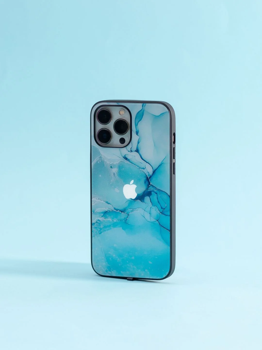 Небесно-голубой чехол на iphone 14 pro max, защитный, силиконовый с пластиком/задняя накладка под мрамор