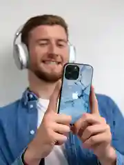 Голубой чехол на iphone 14 pro max, защитный, силиконовый с пластиком/задняя накладка под мрамор