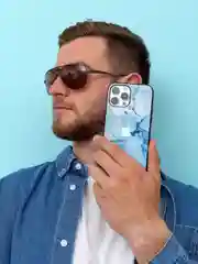Голубой чехол на iphone 14 pro max, защитный, силиконовый с пластиком/задняя накладка под мрамор