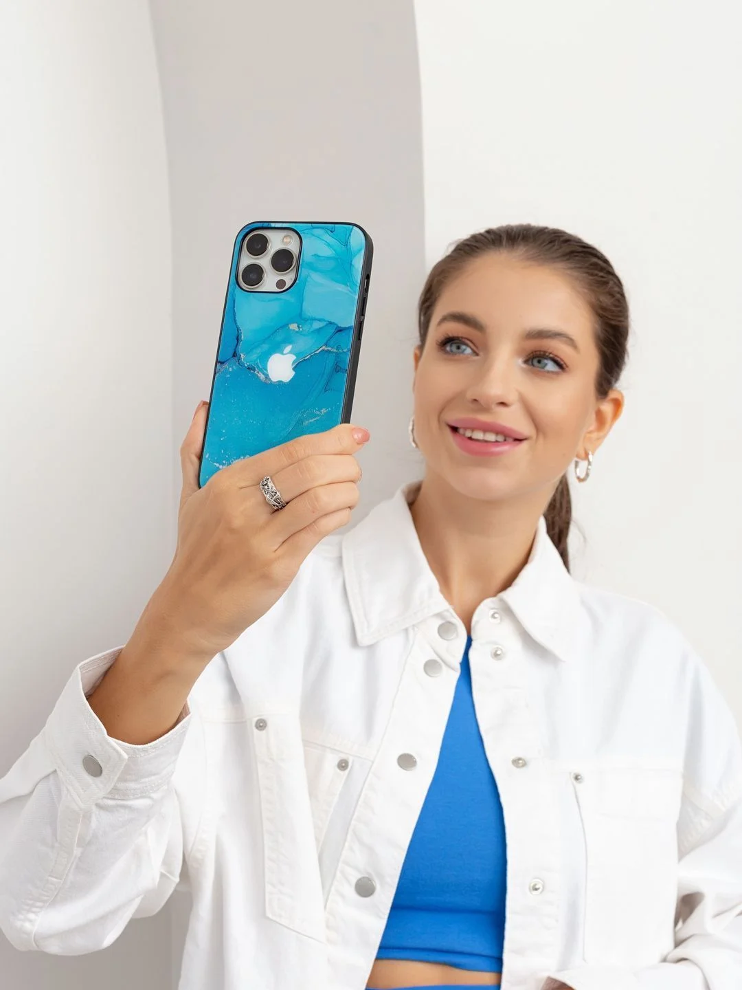 Синий чехол на iphone 14 pro max, защитный, силиконовый с пластиком/задняя накладка под мрамор
