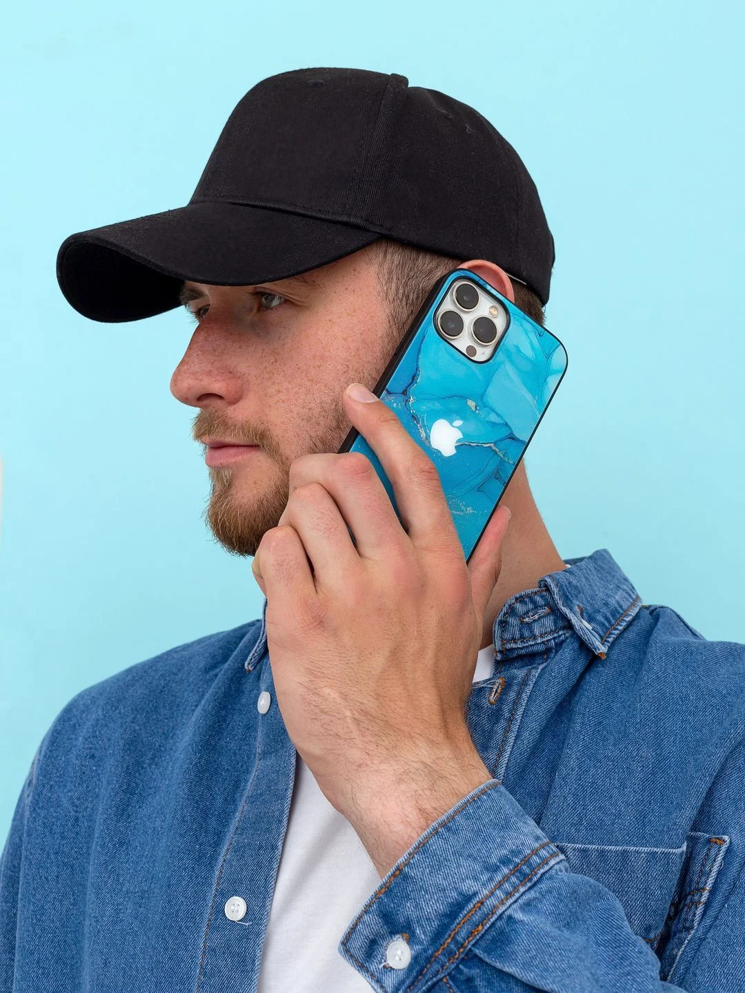 Синий чехол на iphone 14 pro max, защитный, силиконовый с пластиком/задняя накладка под мрамор