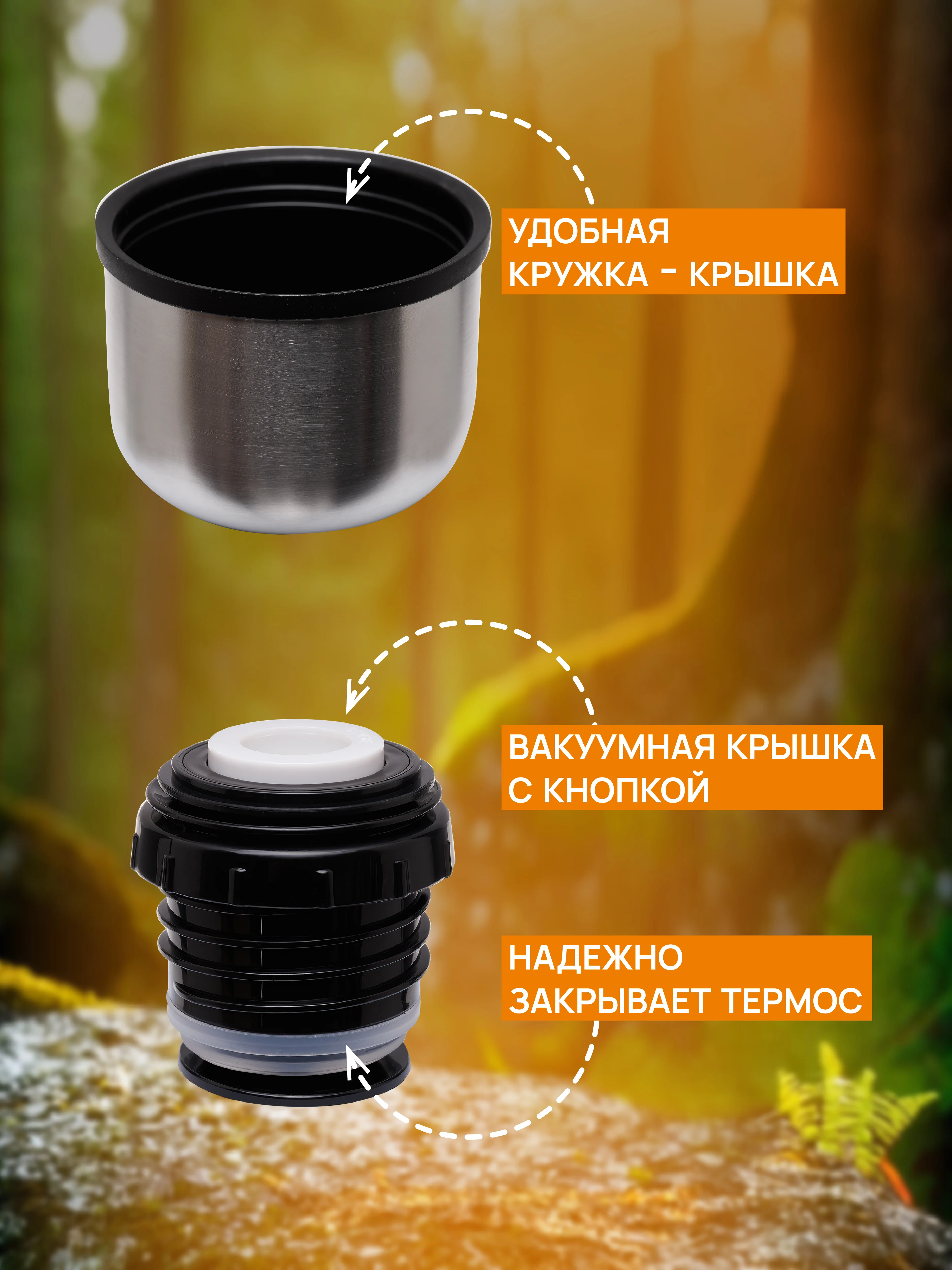 Термос UNIFICO Forte 1000 мл пробка с клапаном нержавеющая сталь