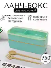 Ланч-бокс, контейнер для хранения еды с приборами, 2 уровня, 750 мл