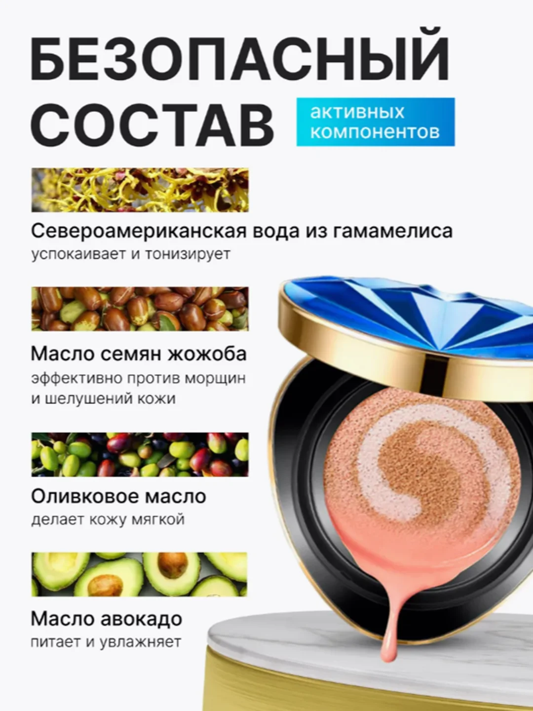 Синий подарочный набор люкс: Крем-пудра, кушон, консилер, BB-крем Drawshe, 4 в 1